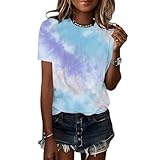 YITAN Womens Short Sleeve Crewneck T Shirts Summer Solid Tops Casual Basic Tees Blue Purple Red X-Large