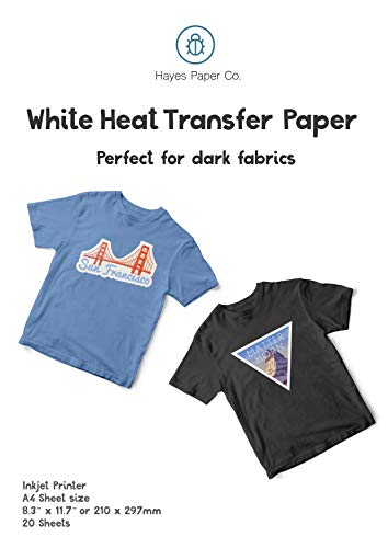Hayes Paper Co. Papel De Transferencia Térmica Para Camisetas y Tejidos Oscuros, para impresora de inyección de tinta, 20 Hojas. A4