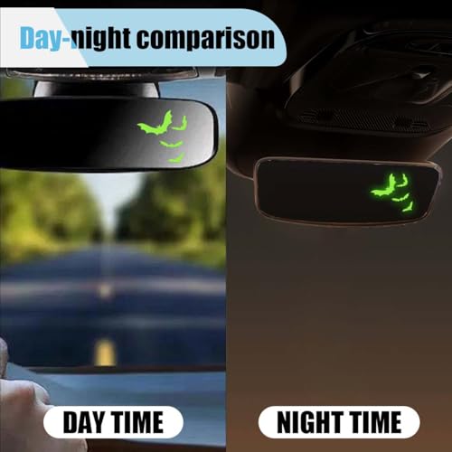 Image of Halloween Bats Car Mirror Decal, Spooky Rearview Mirror Decal, Cute Vinyl Sticker, Car Window Decoration Decal for Car, Truck, Bumper, Laptop, Vanity Mirror, Wall, Tumbler (Luminous)