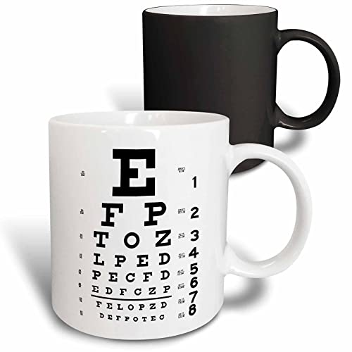3dRose PS Vintage - Eye Chart alphabet in black 11oz Magic Transforming Mug