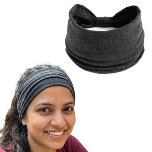 Image of XFYT Soft Comfortable Workout Gym Sports Hair Band | Exercise Sweat Absorbent Breathable Yoga Wide Headbands for Men and Women (Dark Grey)