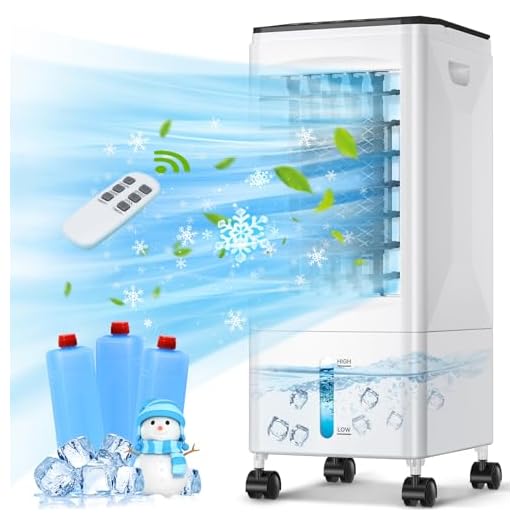 Aire Acondicionado Móvil 5.5L, Climatizador Portátil Personal Evaporativo Ventilador Humidificador Purificador con Ruedas y Tanque de Agua, 3 Velocidades, Temporizador para Hogar Oficina