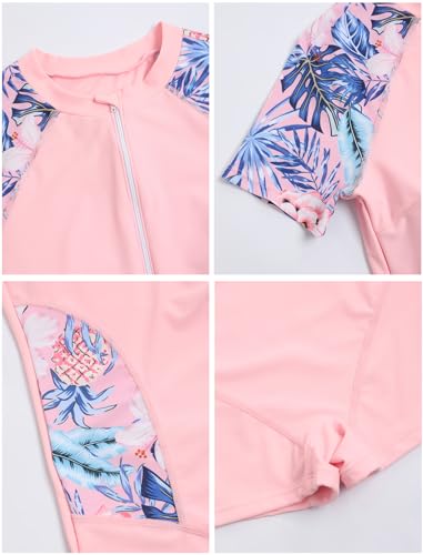 Image of ZAFUL Women's Short Sleeves Rash Guard Boyleg One Piece Swimsuit Zipper Surfing Bathing Suit UPF 50+
