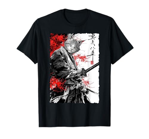 Japonés Spider Lily Samurai Cat Grunge Ukiyo-e Anime Art Camiseta