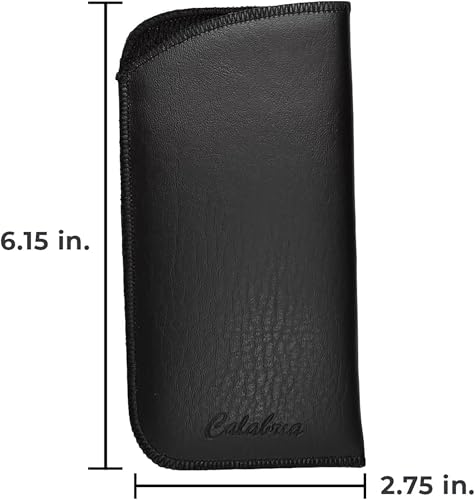 Image of Calabria Slim Faux Leather Eyeglass Case Soft Slip-In Design [Black without Clip - 3 Pack] | Compact Protective Pouch | Soft Case for Glasses | Lightweight Sunglass Storage