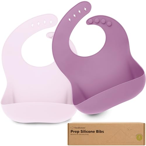 Image of KeaBabies 2-Pack Silicone Bibs for Babies, Toddlers Girl, Boy – Sturdy Food-Grade Baby Bibs for Eating, Large Food Catcher, Clean & Put On Easily, Waterproof Toddler Feeding Essentials (Amethyst)