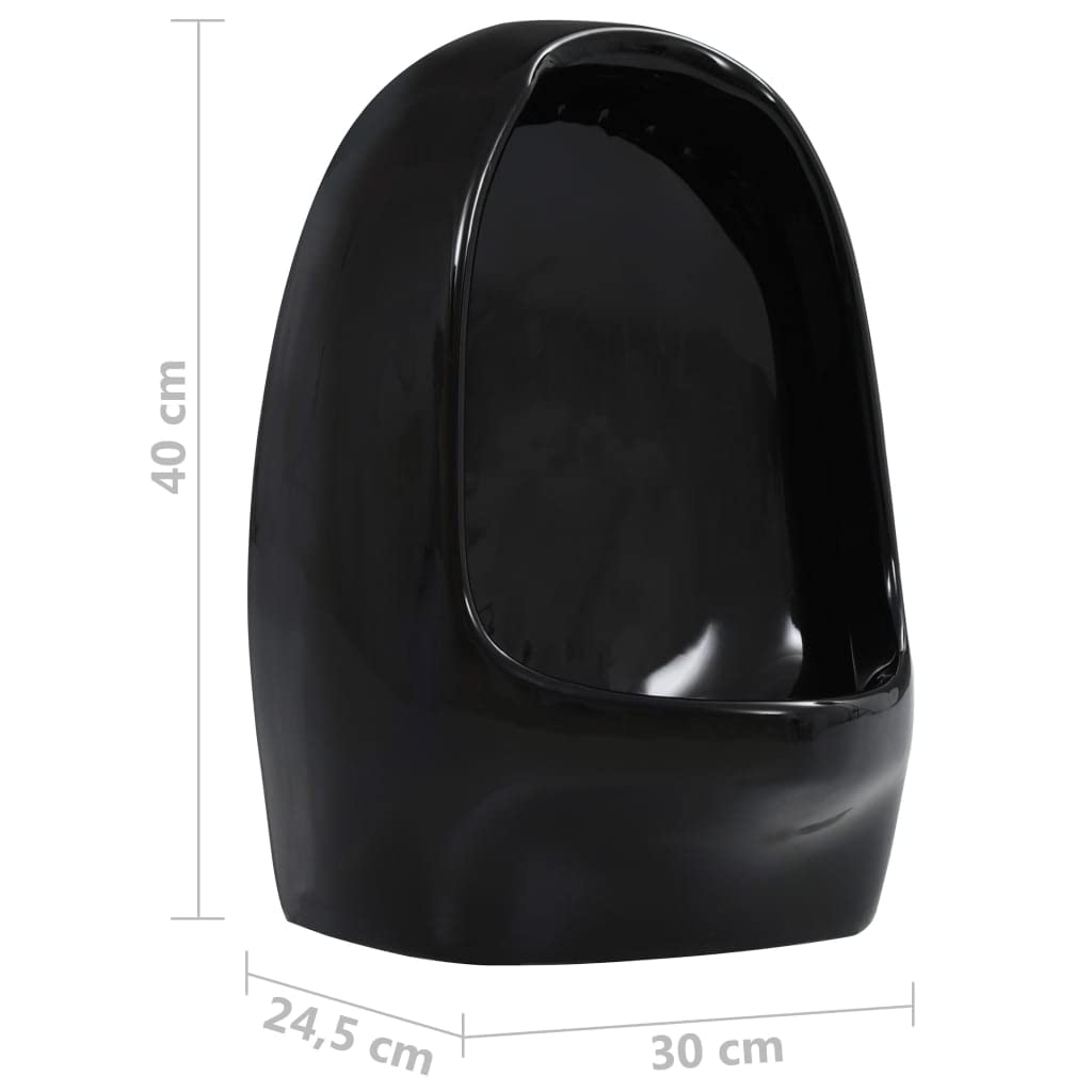 vidaXL Urinario de Pared con Válvula Descarga Cerámica Negro Fontanería Baño Diseño Clásico Aerodinámico Práctico Descarca Superior Instalación Fácil