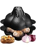 Pinra Vorgebrannter Gusseisen-Dutch Oven Topf, Kartoffel-Knoblauchbräter Bäcker, geröstete Knoblauchkartoffeln Herd für Küchenofen oder Outdoor-Grill, Gusseisen-Schälchen mit Deckel