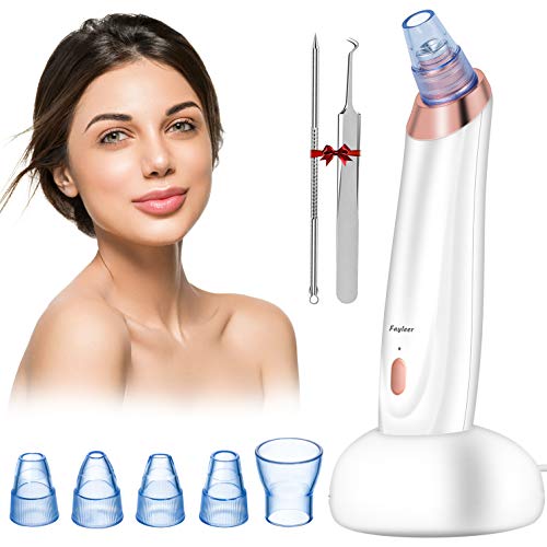 Aspiratore Punti Neri Elettrico, Fayleer Punti Neri Rimozione Base di Ricarica Rimozione di Acne Comedone per Pori su Naso con 3 Aspirazione Regolabile e 5 Sonde Sostituibili