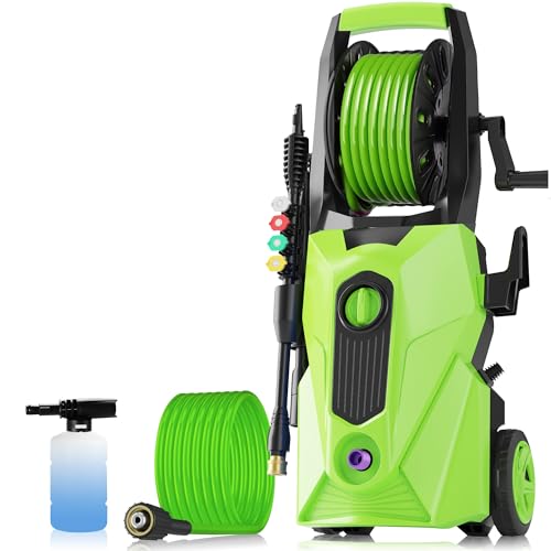 commowner 5000PSI Electric Power Washer with 33FT Flexible Extension Pressure Washer Hose, 4 Nozzles, Professional PowerWashers for Home/Car(Green)