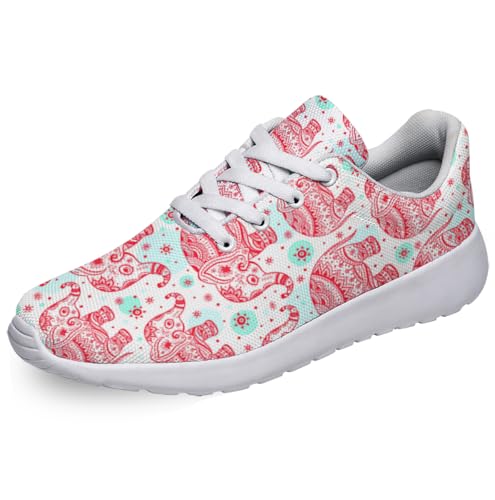 Women Men Ethnic Elephant Prints Shoes Slip On Running Shoes Athletic Tennis Sneakers White Size 6