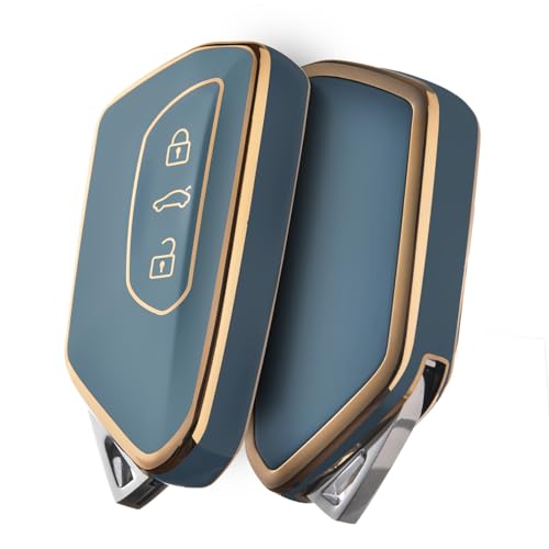 OATSBASF Autoschlüssel Hülle für VW TPU Silikon Schlüsselhülle kompatibel mit Golf 8 ID3 ID4 GTI GTE Seat Leon MK4 Tarraco Ateca & Skoda Octavia (Goldener Rand-Grau)