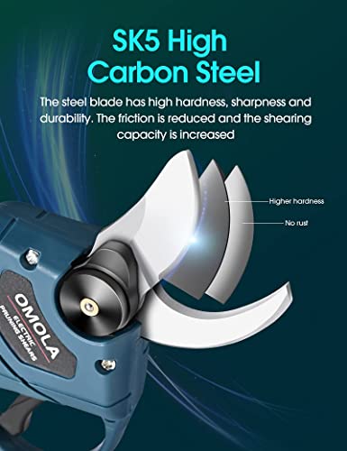 Omola Electric Pruning Shears,With 2 Pcs Rechargeable 21V 2Ah 2000Ma Lithium Battery Powered And 2 Blades，1Inch/25Mm Cutting Diameter,6-8 Working Hours #TOP4