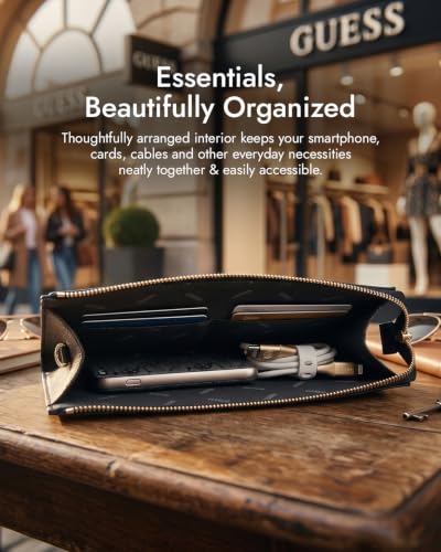 Image of CG MOBILE Guess Phone Wallet Bag Officially Licensed, PU Leather with Middle Stripe, 4G Metal Round & Classic Logo & Strap | Phone Pouch with Crossbody Strap, Protective Phone Holder for Unisex
