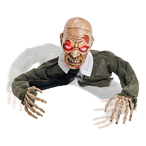 Halloween Haunters Animated Skeleton Zombie Groundbreaker Graveyard Prop Decoration - 3/4 Life-Size, Moving Head & Arms, Scary Screams, LED Eyes - Battery Operated - Haunted House, Graveyard, Entryway