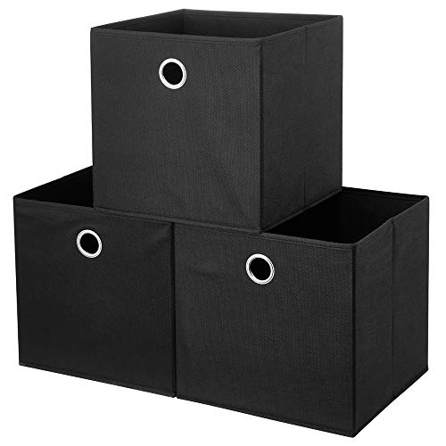 Black Storage Cube Bins 11x11x 11 Inch Cubes Organizer Storage Bins Foldable Fabric Strorage Boxes Collapsible Cubicle Storage Baskets Cloth Cube Inserts Storage Drawer for Cube Organizer QY-SC18-3