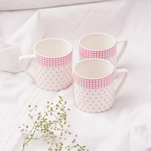 Image of Puja Pink Dots Coffee Mugs | Ceramic Tea Cup | Coffee Cup 35001, Set Of 6 (Bone China) (Puja Pink Dots Coffee Mugs), 220 milliliter