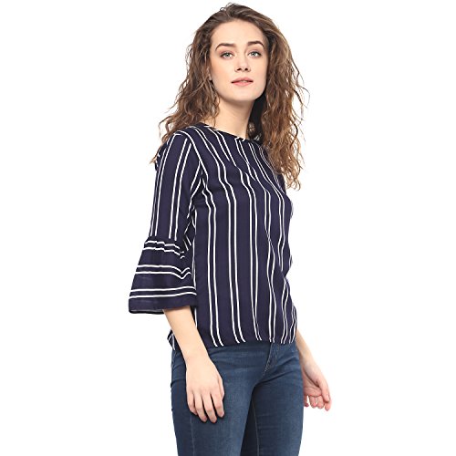 Image of mayra Women's Crepe Blue Color 3 /4 Sleeve Top