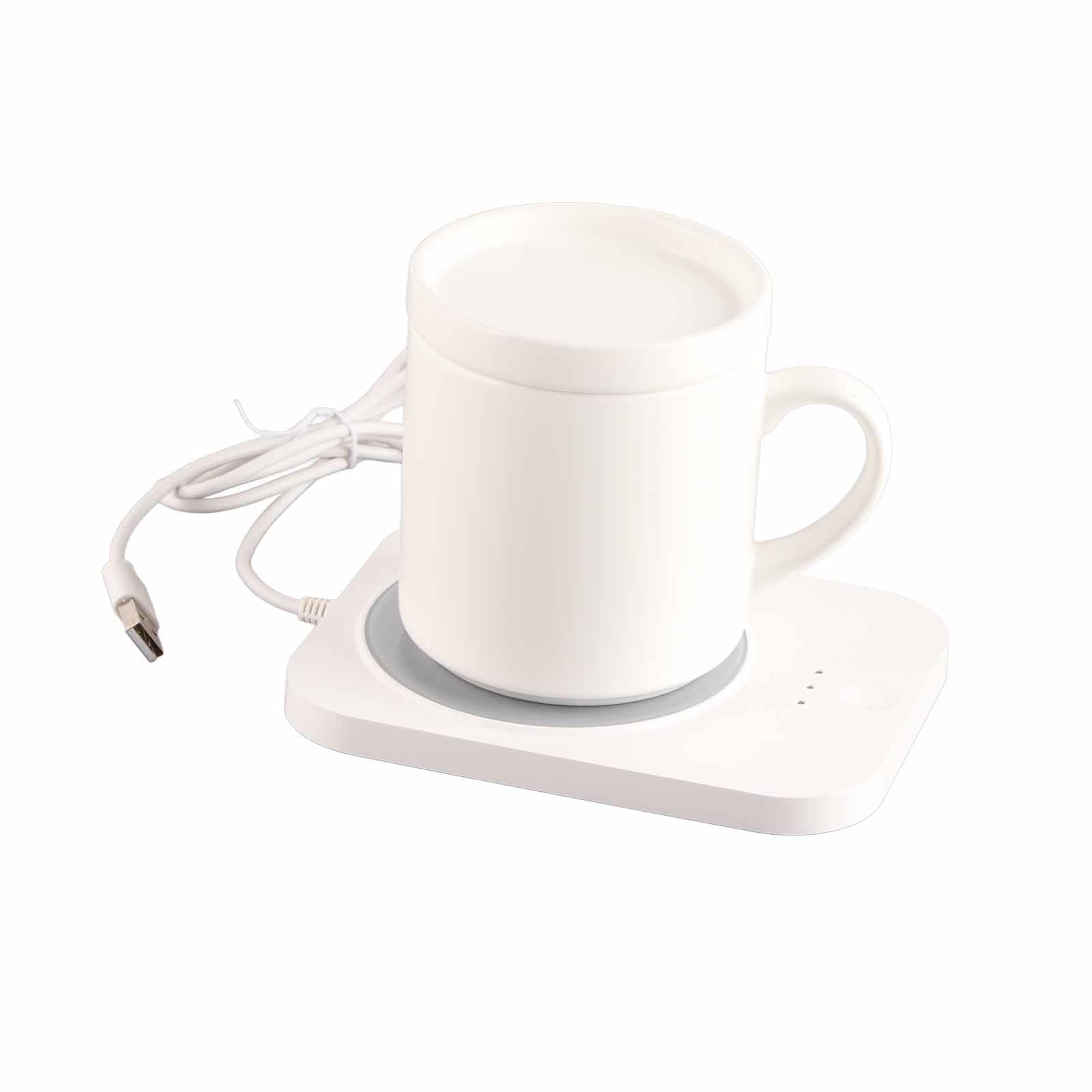 Scaldatazze Alimentato Tramite USB da 55 ℃ - Scaldatazze Per Latte con 3 Impostazioni di Temperatura, Ideale Per Scrivanie di Casa E Ufficio(Bianco)