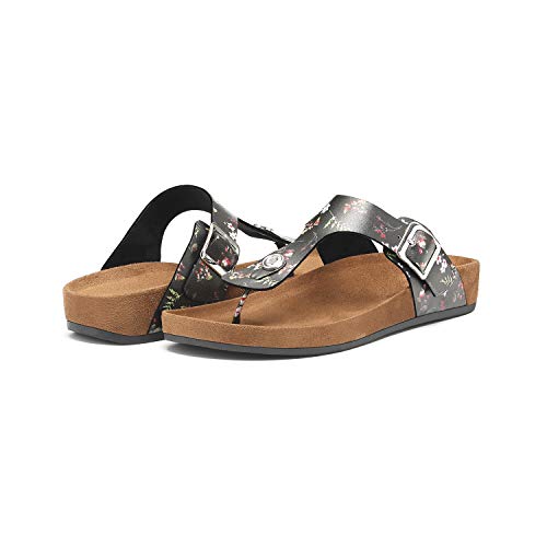 Women's T-Strap Thong Sandals Buckle Slip On Flip-Flops Beach Casual Platform Footbed Slippers (10, Multicolor)