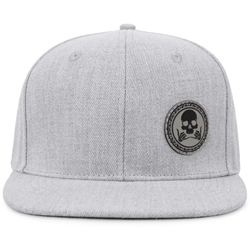 Image of Flat Brim Hats for Men - Gothic Style Skull Hat Leather Pattern - Hip-Hop Snapback Hat Skeleton Hats for Men