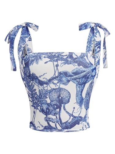 Floerns Girl's Floral Print Tie Shoulder Camisole Sleeveless Vacation Cami Tops