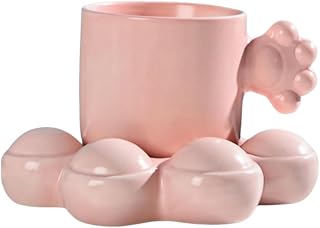 HUMOCHUSON Copas De Aguataza De Cerámica Para Café Y Desayuno De 270 Ml, Con Diseño De Garra De Gato, Color Rosa.