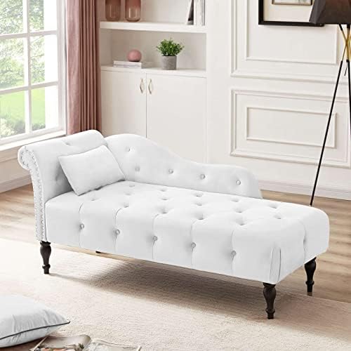 FRITHJILL Chaise Lounge Chair, Tufted Velvet Upholstered Sleeper Sofa with Solid Wood Legs