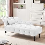 FRITHJILL Chaise Lounge Chair, Tufted Velvet Upholstered Sleeper Sofa with Solid Wood Legs