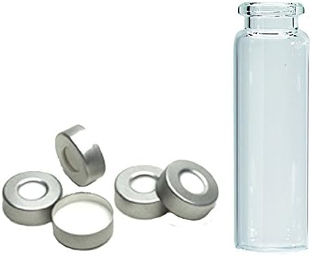 Cyberlab USA BX-KT-20FB-AL 20 mm Crimp Top Glass Vials, 20 ml Flat Bottom for GC Headspace Sampler, USP1 with Beige White Si/PTFE Septa in Aluminum Crimp Cap, Clear (Pack of 500)