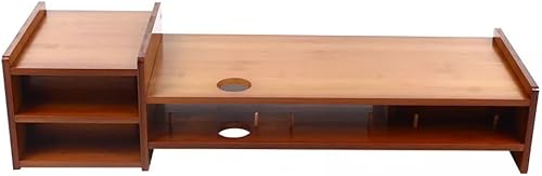 Miniatura 5 de Soporte de bambú para monitor con cajón, organizador de escritorio elevador de monitor de madera multiusos, estante de escritorio resistente para