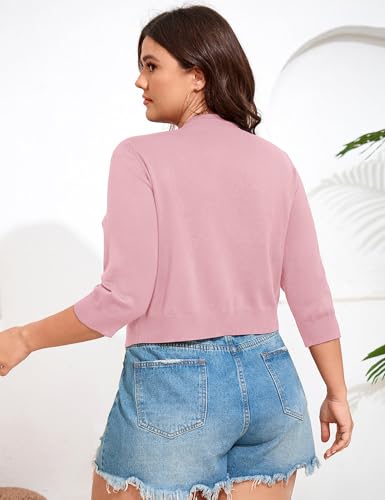 Image of ShopWonder Women's V-Neck Tie Front Shrug 3 /4 Sleeve Rib-Knit Cardigan Sweater Crop Top