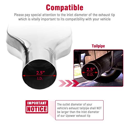 Exhaust Tip 2.5" Inlet 2" X 6" Outlet 10" Long Rolled Rectangle Stainless Steel Exhaust Tailpipe Tips Mirror Polished Weld-On #TOP1