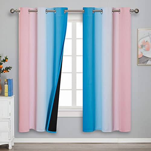 Estelar Textiler Ombre Pink and Blue Blackout Curtains 72 Inch Length 2 Panels, Full Light Blocking Curtains for Bedroom, Grommet Thermal Insulated Gradient Drapes for Living Room, 42x72 Inch