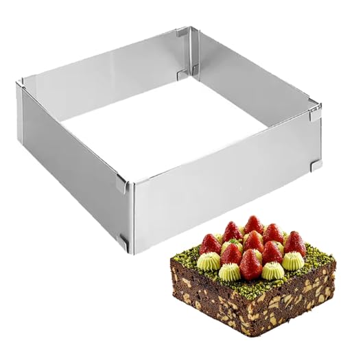 Anicy Cadre de cuisson rectangulaire réglable - 5 cm de haut - Anneau à gâteau réglable - Réutilisable - En acier inoxydable - Rectangulaire - Pour pâtisserie, gâteaux à couches
