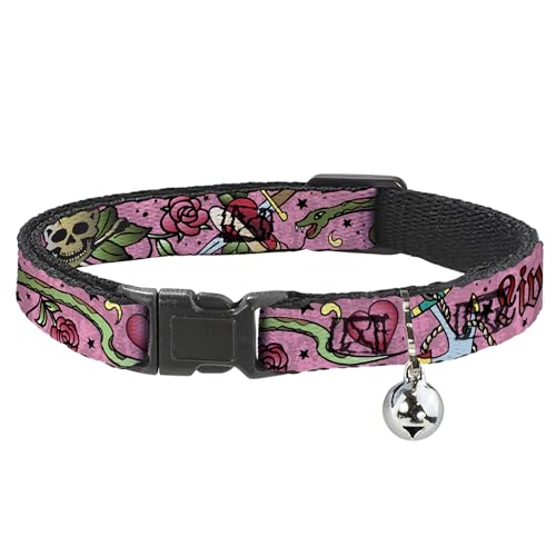 Collar de gato breakaway Buckle-Down rosa estampado collar para gatitos ajustable con cascabel 2