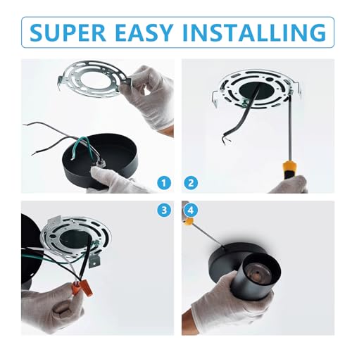 Image of LED Ceiling Spotlight 5CCT 2700K /3000K /3500K /4000K /6000K Selectable Dimmable,Spot Lights Indoor Adjustable Flush Mount Lights Fixture 12W CRI 90+ Tilt Angle Accent Lighting, Black, 4 Packs