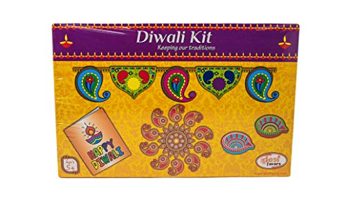 Desi Favors Diwali Craft Kit for Kids | Diwali Hinduism, Jainism, & Sikhism | Make Your Own Rangoli Kit | Traditional Diwali DIY Diya Art Kit | Suitable Gift for Kids - 13.5x8.82x1.5 Inch (Pack of 1)