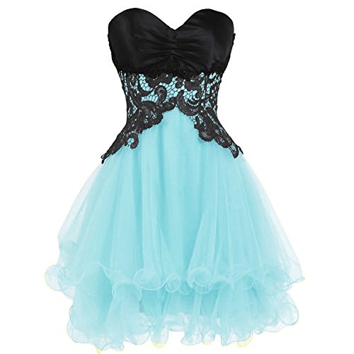 Lemai Tulle Gothic Black Lace Short Formal Prom Homecoming Dresses Cocktail Gown