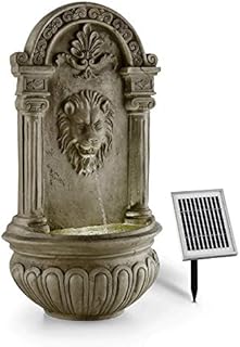 blumfeldt Löwenstein Wall Fountain Garden Fountain Sola 2W Mini Pump for up to 200 l/h Water Circulation Water-Flowing Lion Head 4-Beam LED Lighting Easy Intallation Setup Polyresin Stone Look