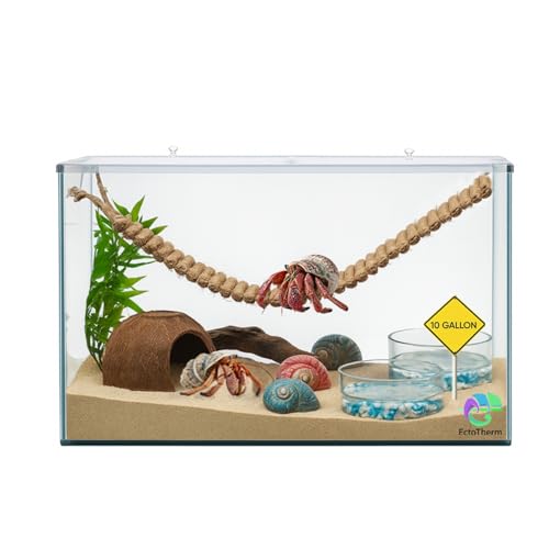 EctoTherm Hermit Crab Tank - 10 Gallon Tank with Lid - Complete Hermit Crab Cage for Large & Small...