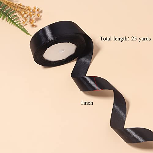 Hiswan Polyester Black Satin Ribbon 1 Inch 25 Yards Solid Color Fabric Silk Ribbons For Gift Wrapping Wedding Bouquet Hair Bow Baby Shower Sewing Crafts #TOP1