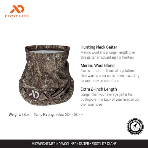 First Lite Midweight Merino Wool Neck Gaiter - Warm Camo Hunting Face Mask2