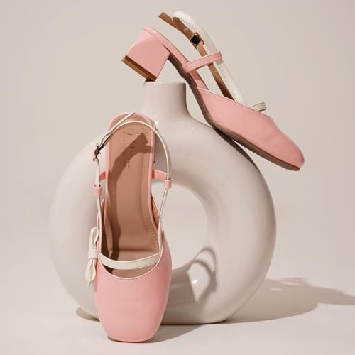 Image of JM LOOKS Women's Glossy Buckle Strap Mary Jane Block Heel with Bow Detail