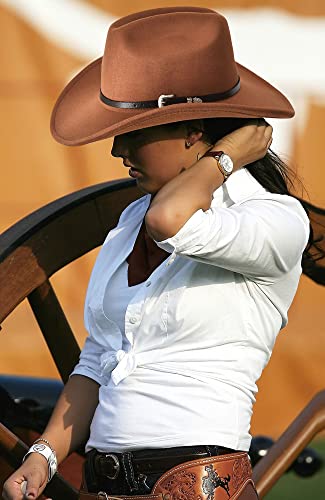 Uimlk Cowgirl Hat,Western Cowboy Hats With Buckle Beach Country Concert Nashville Cow Girl Boy Fedora Panama Felt Wide Brim Hat For Women,Brown #TOP3