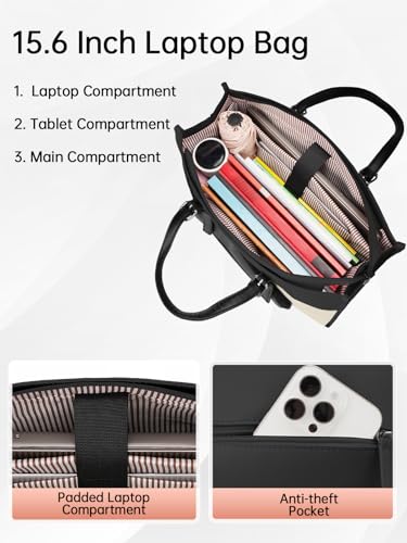 MATEIN 15.6 Inch Insulated Lunch Tote Bag, Lightweight Laptop Purse with Zipper, Stylish & Waterproof Work Handbag, Large Multi-pocket Tote for Computer Accessories, Commute, Office & Daily Use — view 6