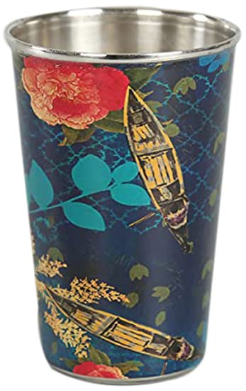 India Circus by Krsnaa Mehta Blue Floral Lake Inception Steel Tumbler (Set of 2)