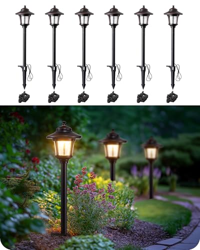 EDISHINE Low Voltage Landscape Lighting, 12V 3W 120LM 3000K Seed Glass Outdoor Landscape Path Lights with Connectors, ORB Waterproof Electric LED Pathway Light Wired for Walkway Garden Yard, 6 Pack