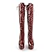 onlymakerheels Women's Platform Lace Up Stiletto High Heels Knee Fashion Leather Boots Long Boots Wide Calf Burgundy Size8