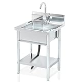 RiveraSink Fregadero de Acero Inoxidable 50×50×80 cm Independiente con Salpicadero, con Grifo y Kit de Desagüe